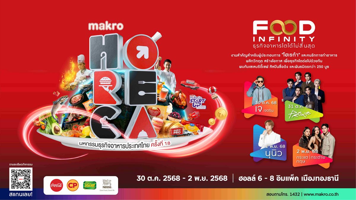 แม็คโคร ชวนร่วมงาน “HoReCa 2025” เวทีธุรกิจอาหารระดับประเทศ ยิ่งใหญ่ที่สุดแห่งปี 30 ต.ค.-2 พ.ย. 68 ที่อิมแพค เมืองทองธานี 13 MAY PR 2025 09 11 114123 แม็คโคร ชวนร่วมงาน “HoReCa 2025” เวทีธุรกิจอาหารระดับประเทศ ยิ่งใหญ่ที่สุดแห่งปี 30 ต.ค.-2 พ.ย. 68 ที่อิมแพค เมืองทองธานี