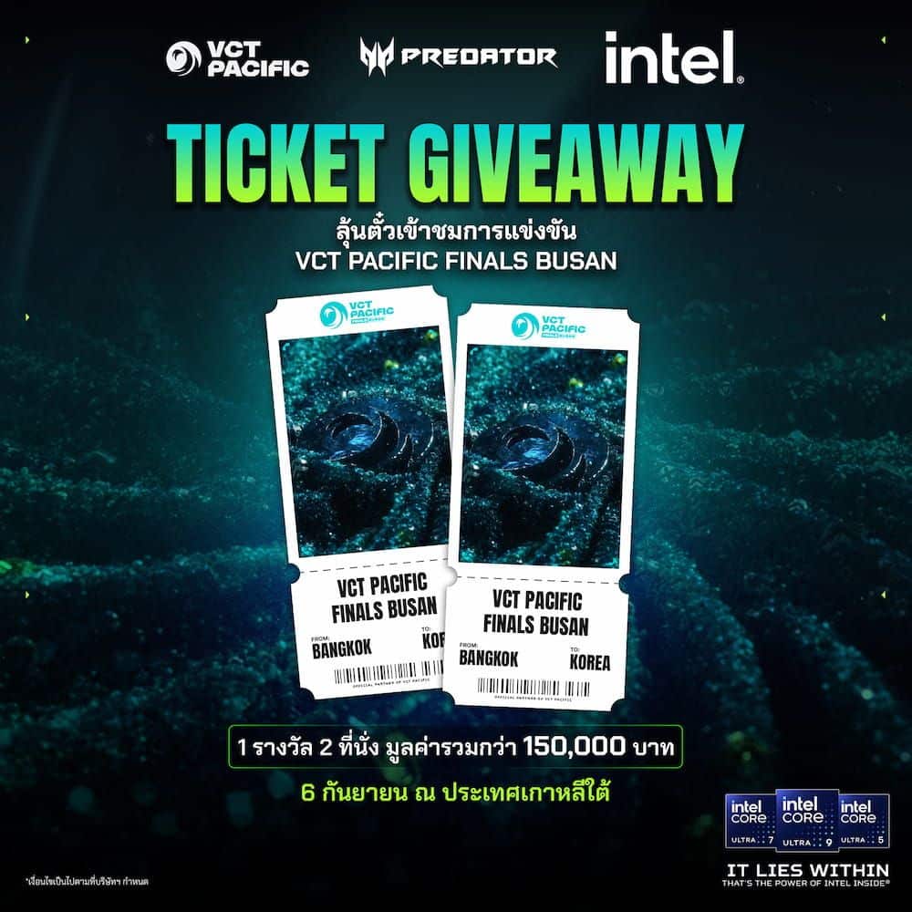 Predator x Intel ชวนแฟน VALORANT ไทย ลุ้นบินสู่ปูซาน เชียร์ศึก VCT Pacific Finals Busan ประเทศเกาหลีใต้ แบบติดขอบสนาม พร้อมกิจกรรมสุดพิเศษตลอดทัวร์นาเมนต์ 16 MAY PR 2026 08 04 185156 2 Predator x Intel ชวนแฟน VALORANT ไทย ลุ้นบินสู่ปูซาน เชียร์ศึก VCT Pacific Finals Busan ประเทศเกาหลีใต้ แบบติดขอบสนาม พร้อมกิจกรรมสุดพิเศษตลอดทัวร์นาเมนต์